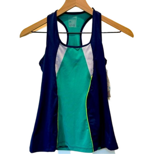 Lucky In Love Racerback Women’s Tank Top XS Blue Green White Tennis Work…